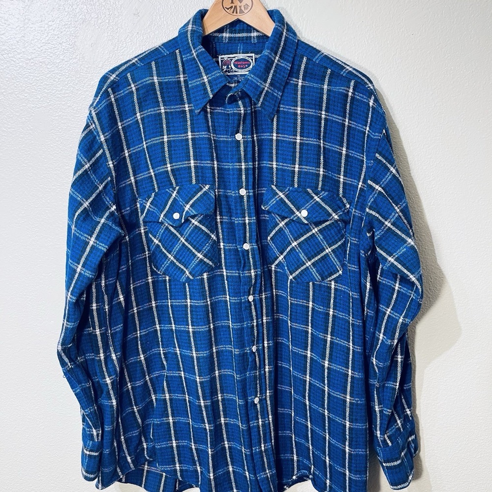 Williams Bay Heavy Flannel‎ Shirt Jacket Blue Pearl Snap Buttons Men's Sz XL NEW
